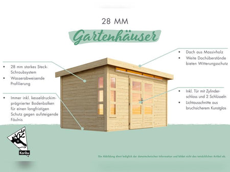Karibu Gartenhaus Kandern 3 terragrau mit Anbaudach 2,35 m inkl. Rückwand