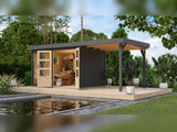 Karibu Gartenhaus Lahar 5, terragrau komplett, inkl. Anbaudach 2,40 m Breite