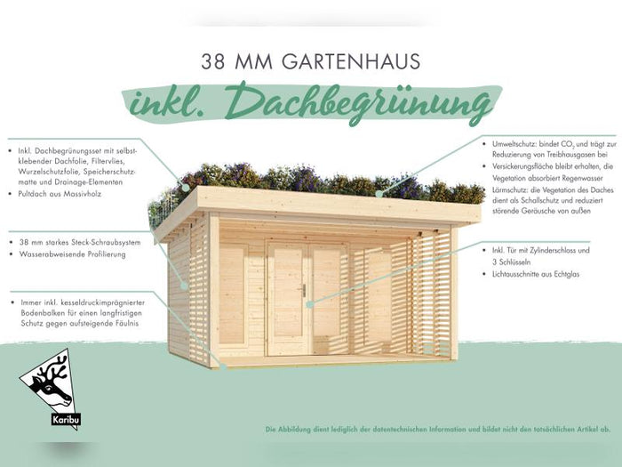 Karibu Gartenhaus Lotus, natur, inkl. selbstklebende Dachbahn, Vlies, Wurzelschutzfolie (für Dachbeg