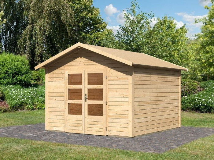 Karibu Gartenhaus Ravenna 3 natur, inkl. Fußboden und Schindeln