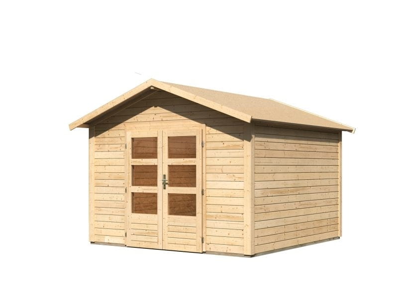 Karibu Gartenhaus Ravenna 3 natur, inkl. Fußboden und Schindeln