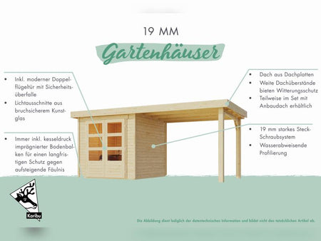 Karibu Gartenhaus Retola 2 , terragrau mit Anbauschrank, inkl. Anbaudach 2,40 Meter