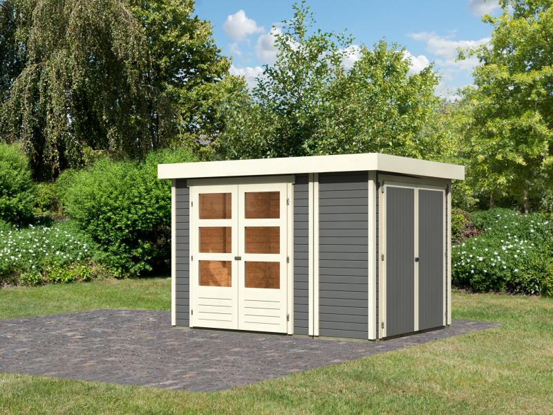 Karibu Gartenhaus Retola 2 terragrau 19 mm, inkl. Anbauschrank