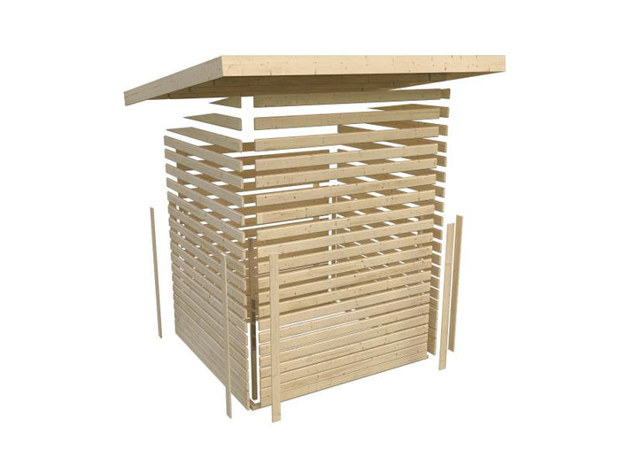 Karibu Gartenhaus Retola 3 in terragrau mit Anbauschrank und Anbaudachdach 2,80 Meter