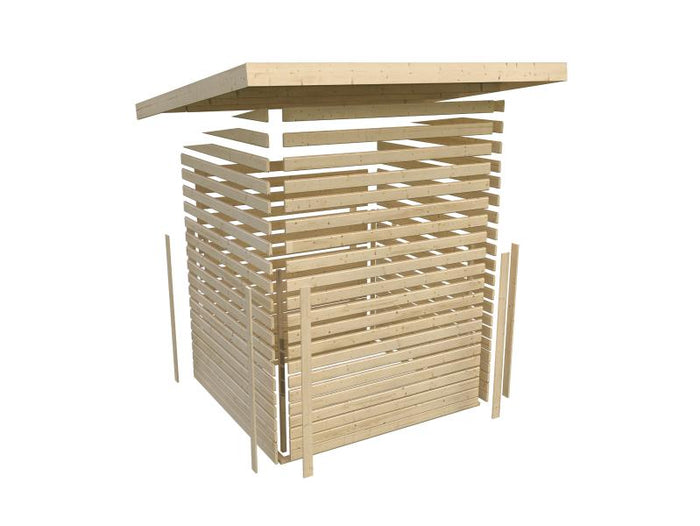 Karibu Gartenhaus Retola 5 mit Anbauschrank und Anbaudach 2,40 Meter, terragrau