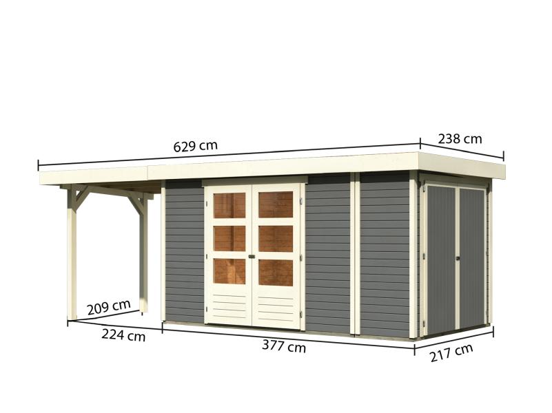 Karibu Gartenhaus Retola 5 mit Anbauschrank und Anbaudach 2,40 Meter, terragrau