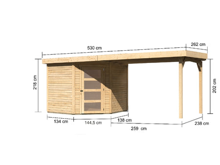 Karibu Gartenhaus Schwandorf 5 natur mit Anbaudach 2,75 Meter
