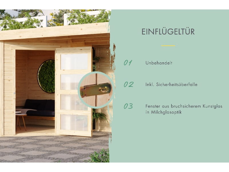 Karibu Gartenhaus Schwandorf 5 natur mit Anbaudach 2,75 Meter