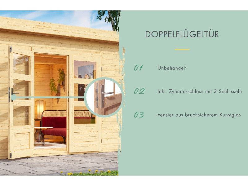 Karibu Gartenhaus Trittau 5 inkl. Anbaudach 3,3 m inkl. Rückwand