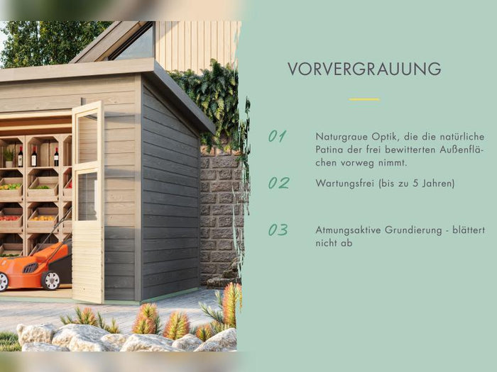Karibu Gerätehaus Merseburg 3, vorvergraut, 14 mm