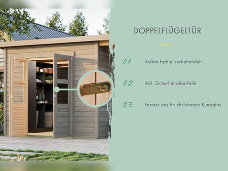 Karibu Gerätehaus Merseburg 5 SET mit Anbaudach, vorvergraut