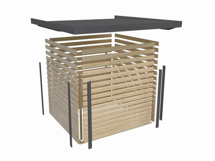 Karibu Hybrid Gartenhaus Jupiter 2 D wassergrau/graualuminium, inkl. 2,40 m Anbaudach
