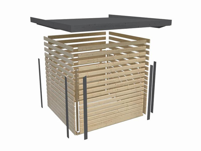 Karibu Hybrid Gartenhaus Jupiter 3 A naturbelassen/weiß inkl. 2,35 m Anbaudach