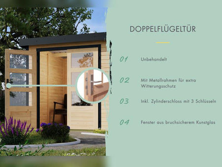 Karibu Hybrid Gartenhaus Jupiter 3 A naturbelassen/graualuminium inkl. 2,35 m Anbaudach