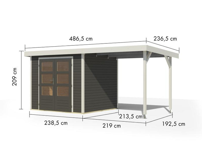 Karibu Hybrid Gartenhaus Jupiter 3 B terragrau/graualuminium inkl. 2,35 m Anbaudach