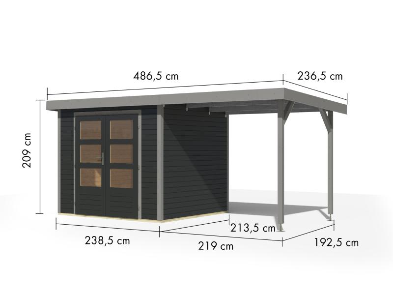 Karibu Hybrid Gartenhaus Jupiter 3 C anthrazit/graualuminium inkl. 2,35 m Anbaudach