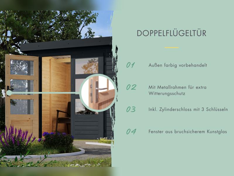 Karibu Hybrid Gartenhaus Jupiter 3 C anthrazit/graualuminium inkl. 2,35 m Anbaudach
