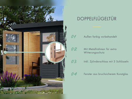 Karibu Hybrid Gartenhaus Jupiter 3 C anthrazit/graualuminium inkl. 2,35 m Anbaudach