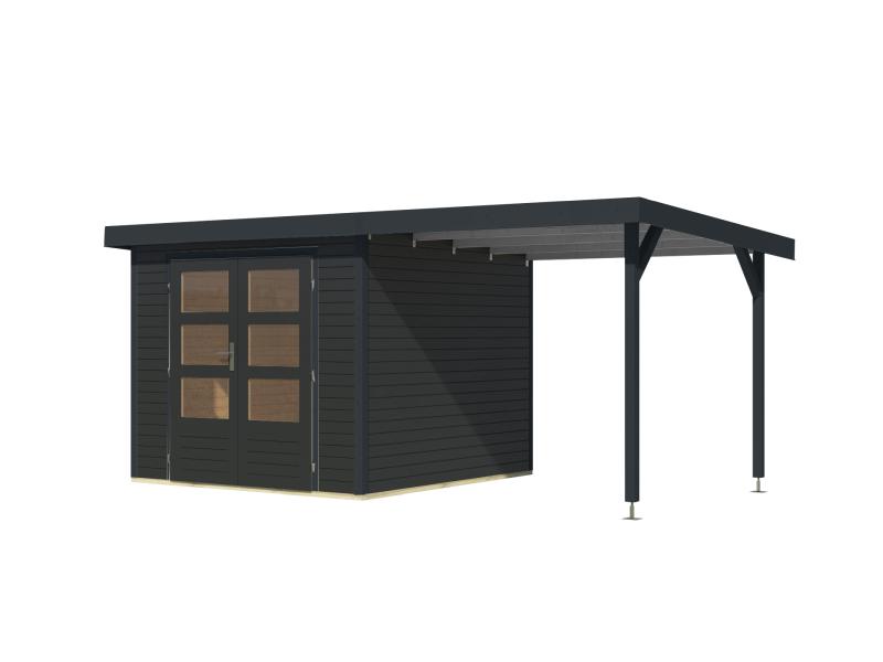Karibu Hybrid Gartenhaus Jupiter 3,5 C anthrazit/anthrazit, inkl. 2,35 m Anbaudach