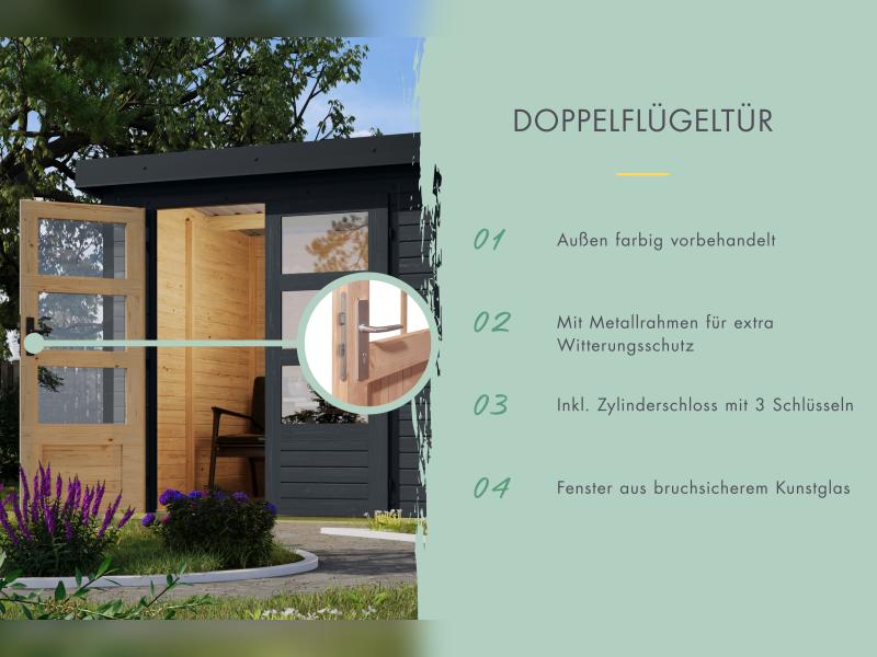 Karibu Hybrid Gartenhaus Jupiter 3,5 C anthrazit/anthrazit, inkl. 2,35 m Anbaudach