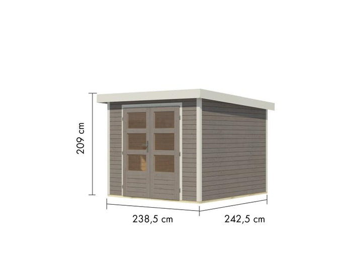 Karibu Hybrid Gartenhaus Jupiter 3,5 D wassergrau/weiß