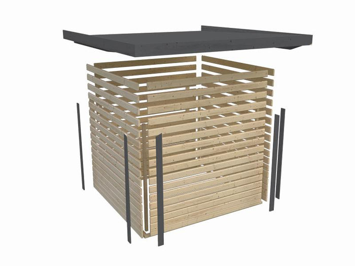 Karibu Hybrid Gartenhaus Jupiter 3,5 D wassergrau/graualuminium, inkl. 2,35 m Anbaudach