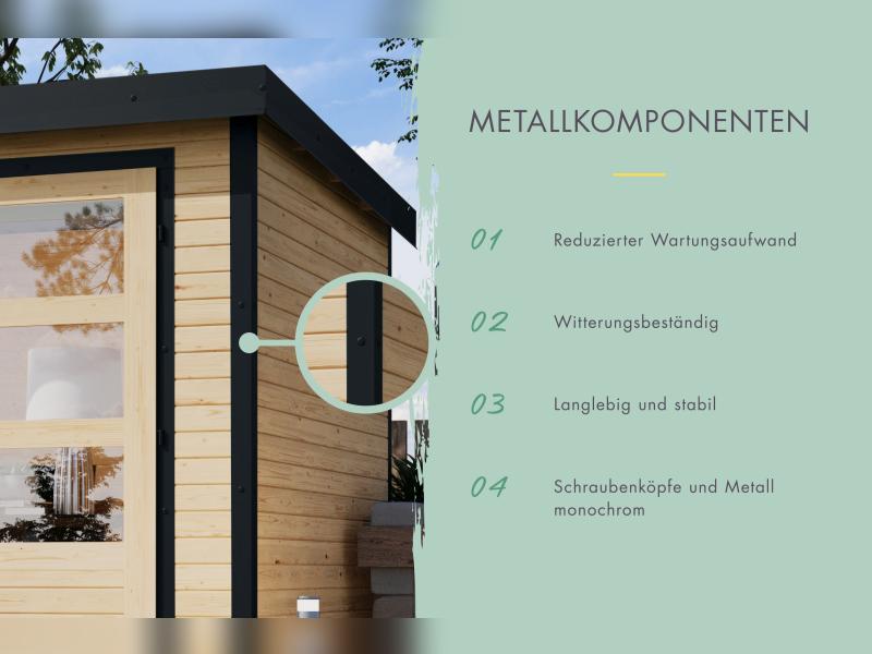 Karibu Hybrid Gartenhaus Jupiter 3,5 D wassergrau/anthrazit, inkl. 2,35 m Anbaudach