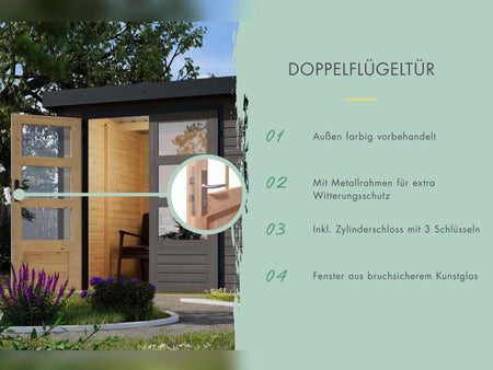 Karibu Hybrid Gartenhaus Jupiter 4 B terragrau/graualuminium, inkl. 2,35 m Anbaudach