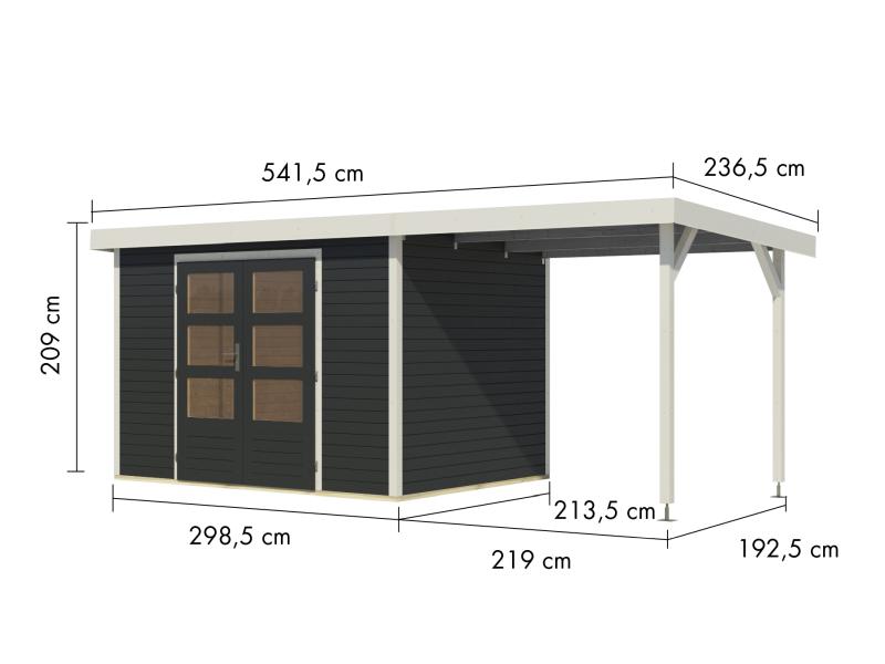 Karibu Hybrid Gartenhaus Jupiter 4 C anthrazit/weiß, inkl. 2,35 m Anbaudach
