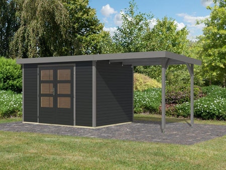 Karibu Hybrid Gartenhaus Jupiter 4 C anthrazit/graualuminium, inkl. 2,35 m Anbaudach