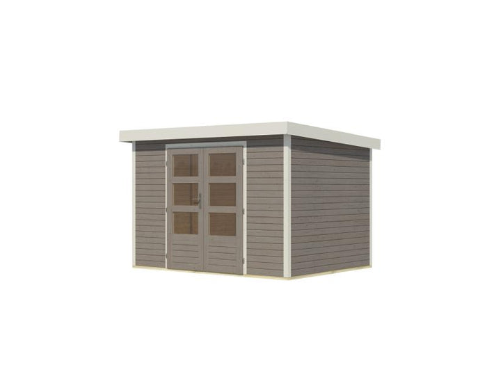 Karibu Hybrid Gartenhaus Jupiter 4 D wassergrau/weiß