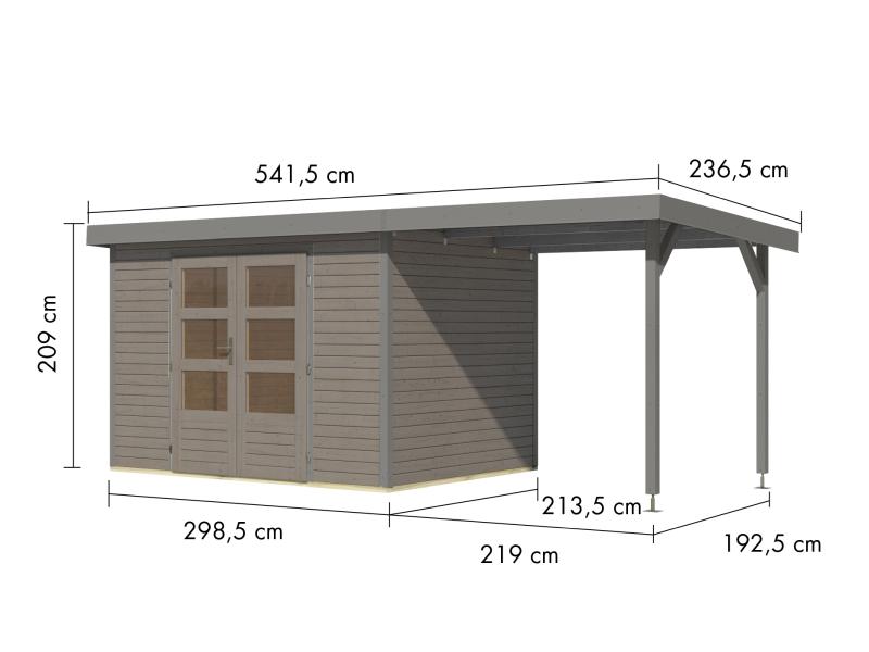 Karibu Hybrid Gartenhaus Jupiter 4 D wassergrau/graualuminium, inkl. 2,35 m Anbaudach
