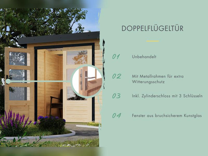 Karibu Hybrid Gartenhaus Jupiter 5 A naturbelassen/weiß