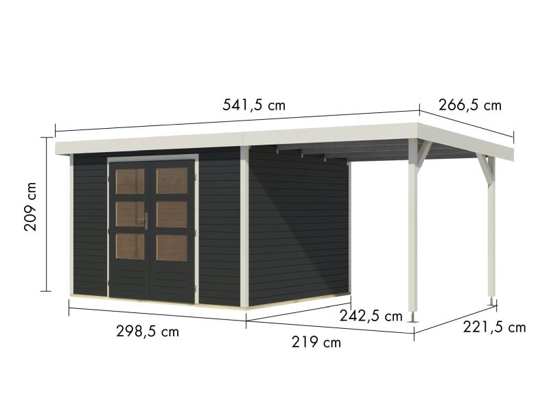 Karibu Hybrid Gartenhaus Jupiter 5 C anthrazit/weiß, inkl. 2,35 m Anbaudach