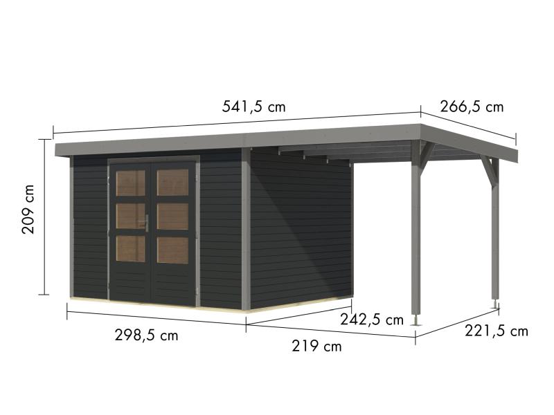 Karibu Hybrid Gartenhaus Jupiter 5 C anthrazit/graualuminium, inkl. 2,35 m Anbaudach
