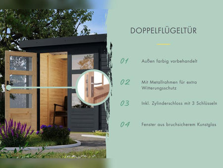 Karibu Hybrid Gartenhaus Jupiter 5 C anthrazit/anthrazit, inkl. 2,35 m Anbaudach