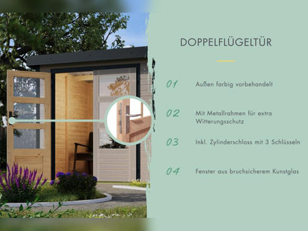 Karibu Hybrid Gartenhaus Jupiter 5 D wassergrau/graualuminium, inkl. 2,35 m Anbaudach
