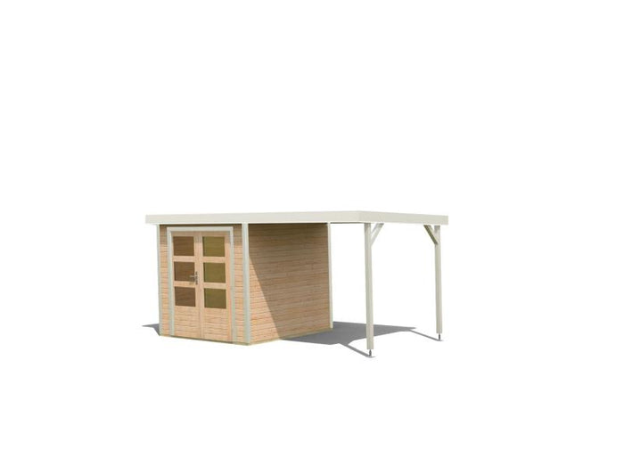 Karibu Hybrid Gartenhaus Jupiter A naturbelassen/weiß inkl. 2,40 m Anbaudach