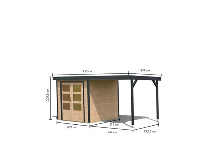 Karibu Hybrid Gartenhaus Jupiter A naturbelassen/anthrazit inkl. 2,40 m Anbaudach