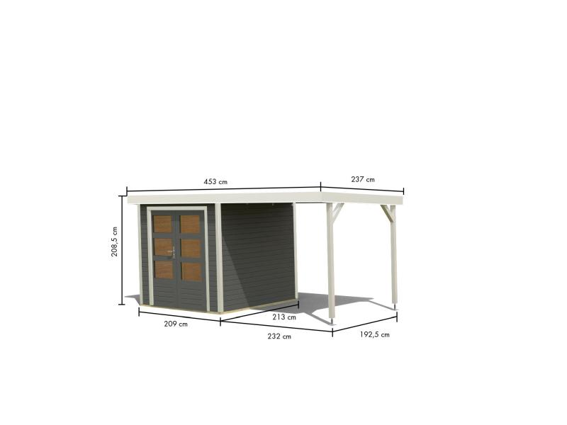 Karibu Hybrid Gartenhaus Jupiter B terragrau/weiß inkl. 2,40 m Anbaudach