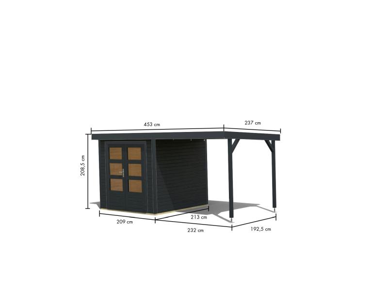 Karibu Hybrid Gartenhaus Jupiter C anthrazit/anthrazit inkl. 2,40 m Anbaudach