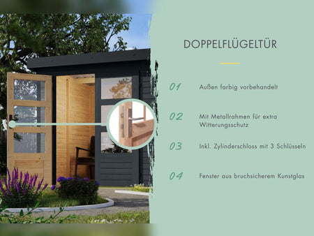 Karibu Hybrid Gartenhaus Jupiter C anthrazit/anthrazit inkl. 2,40 m Anbaudach