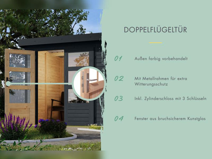 Karibu Hybrid Gartenhaus Jupiter C anthrazit/anthrazit inkl. 2,40 m Anbaudach