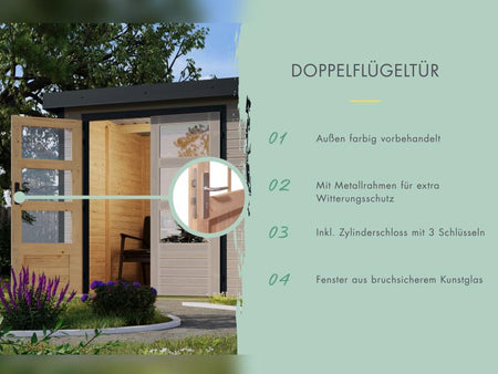 Karibu Hybrid Gartenhaus Jupiter D wassergrau/anthrazit inkl. 2,40 m Anbaudach