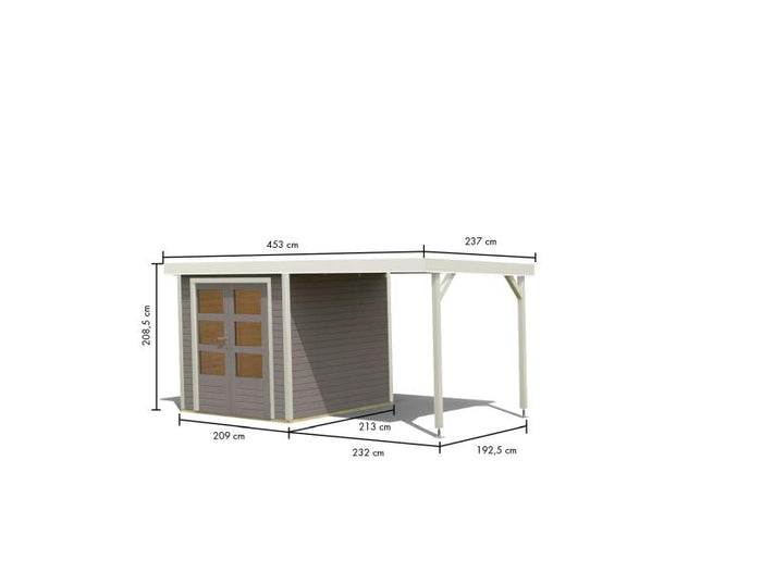 Karibu Hybrid Gartenhaus Jupiter D wassergrau/weiß inkl. 2,40 m Anbaudach