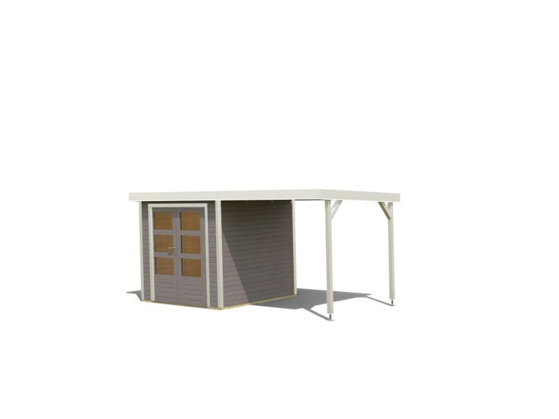 Karibu Hybrid Gartenhaus Jupiter D wassergrau/weiß inkl. 2,40 m Anbaudach