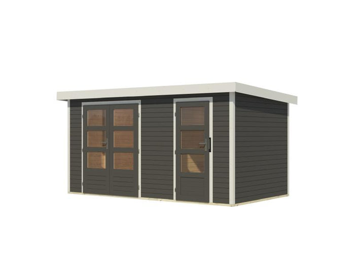 Karibu Hybrid Gartenhaus Merkur 1 B terragrau/weiß