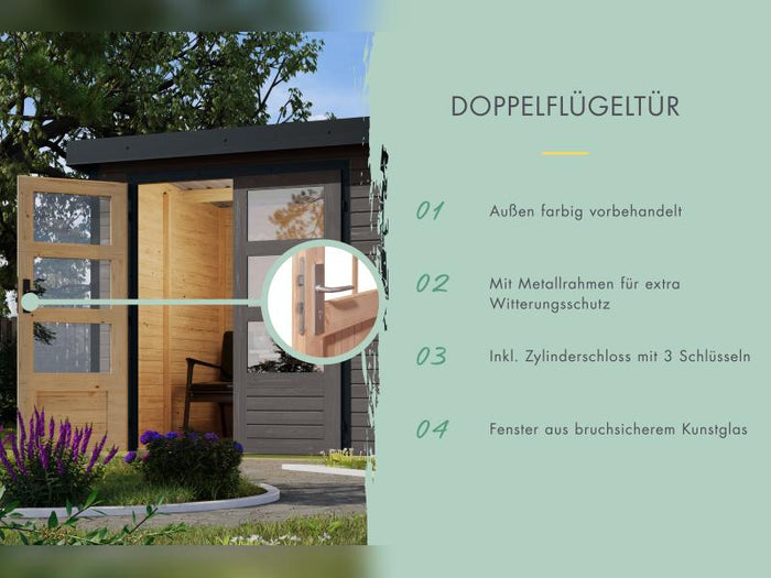 Karibu Hybrid Gartenhaus Merkur 1 B terragrau/weiß