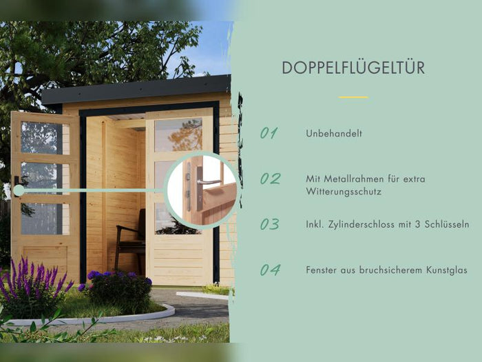 Karibu Hybrid Gartenhaus Pluto 6 A, naturbelassen/graualuminium inkl. 3 m Anbaudach