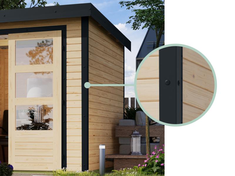 Karibu Hybrid Gartenhaus Pluto 6 B, terragrau/anthrazit inkl. 3 m Anbaudach
